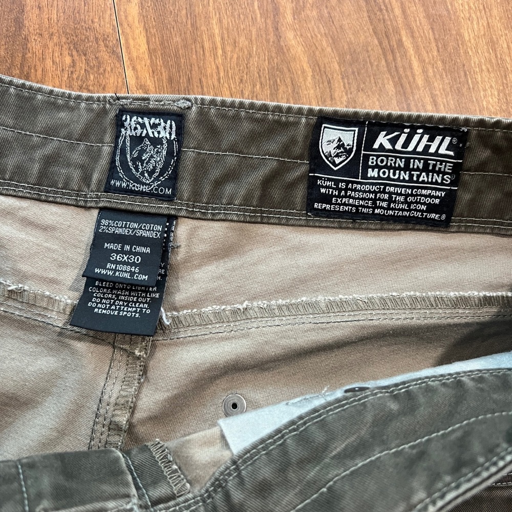Kuhl Rydr Outdoor Pants Vintage Patina Dye Green Brown Men's Hiking Work 36 x 30 - Picture 9 of 15